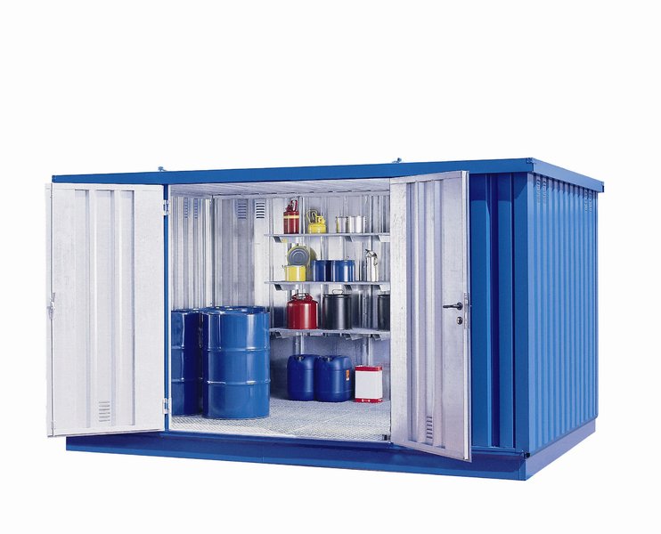 Gefahrstoffcontainer Begehbar, WHG-3L verz. u. lack, 2800x4100x2300, 2-flügelig, 11m², 1000kg Tragl.