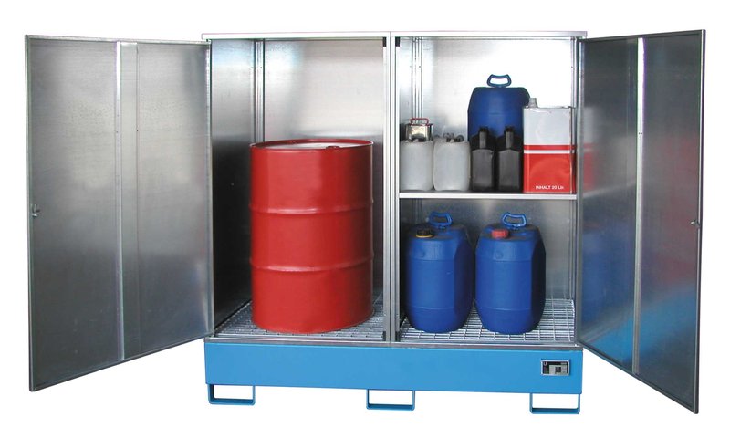 Gefahrstoff-Schrank Gefahrstoff-Depot, Typ GS-2, 1680x690x1780mm, für 2 x 200 l Fass, Blau