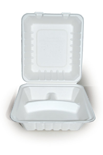 Lunchbox Einweg-Geschirr mit Deckel, innen 3-geteilt, 22x20x5cm, Weiß, entspricht HACCP, 200 Stück