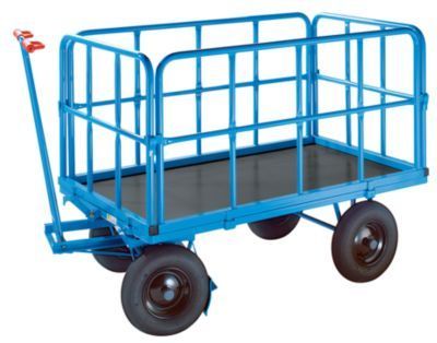 Schwerlast Handwagen Handpritschenwagen, 1170x720mm, Luftreifen, Stahlrohrwände, Tragf. 500kg, Blau