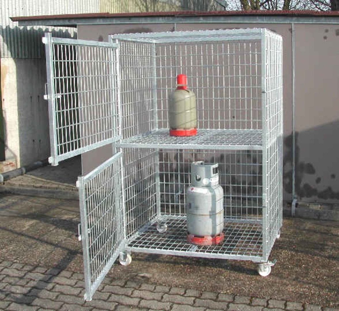 Fahrbare Lagerbox für Druckgasbehälter, 120x180x100cm BxHxT, Kapaz. 24 x 11 kg, verzinkt