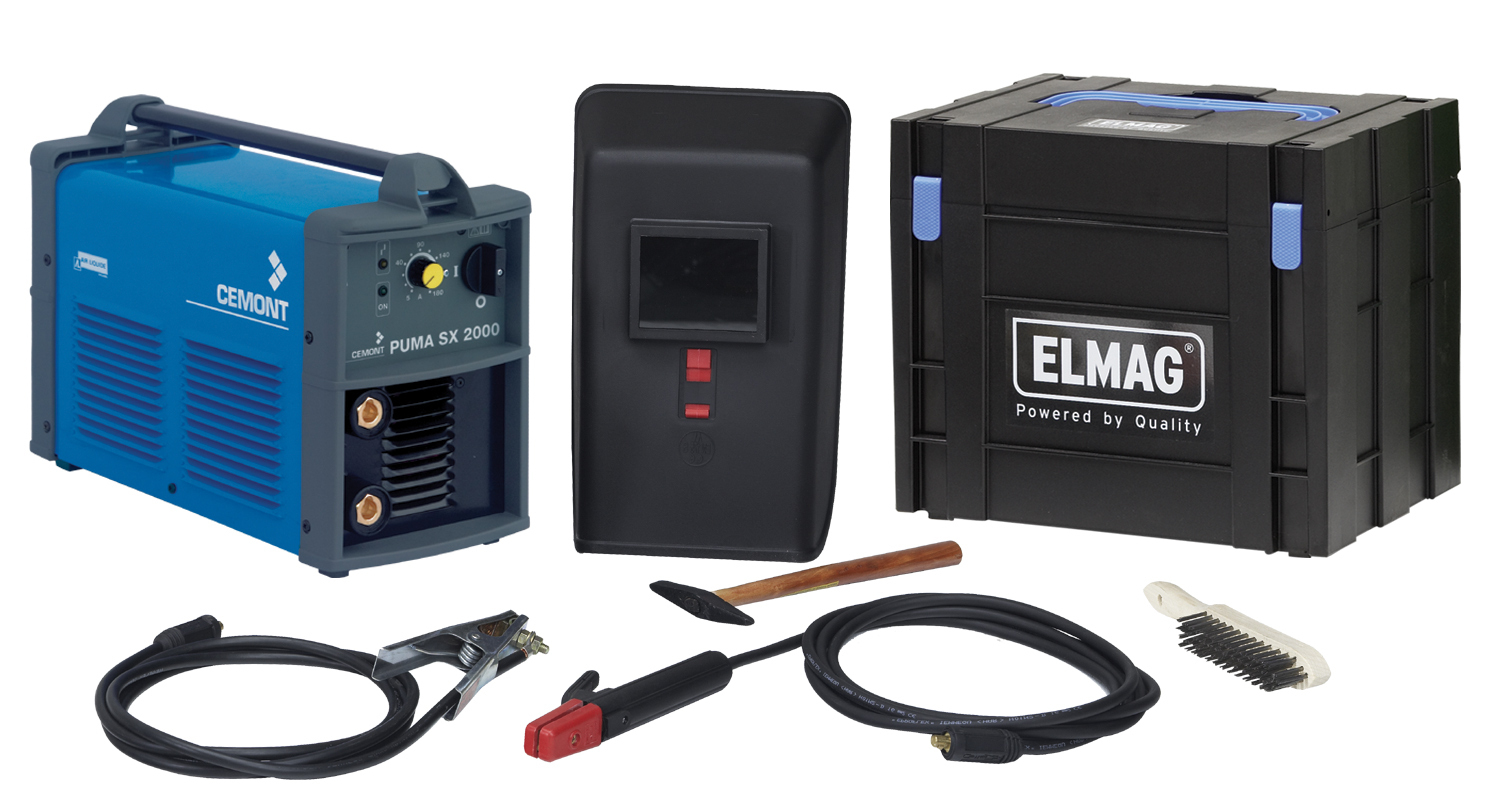 ELMAG Schweißinverter PUMA S2000 XL-Set, 5-160A, Ø1,6-4,0mm Elektroden, 230V/16A, 9,0kg