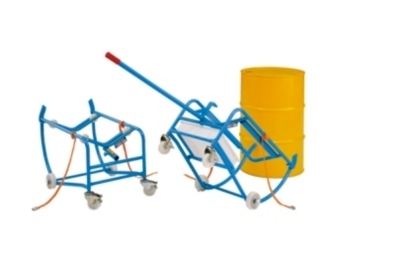 Fass-Kipper für 200L Fässer DIN6643 M1 und M2, mit Ölauffangwanne, L1000xB630xH570, blau