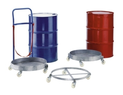 Fassroller, für Metall-/Kunststofffässer,verz.Blechwanne,4 Lenkrollen,Polyamidreifen,Tragf. 250kg