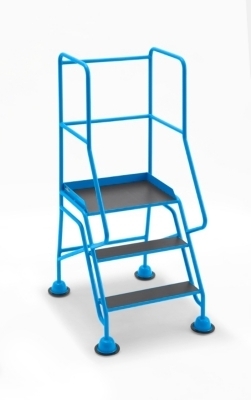 Mobile Stehleiter, 3 Stufen inklusive Plattform mit Siebdruckplatte, B785xT935xH1740mm, blau