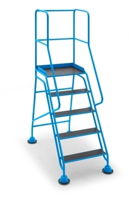 Mobile Stehleiter, 5 Stufen inklusive Plattform mit Siebdruckplatte, B785xT1310xH2240mm, blau