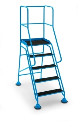 Mobile Stehleiter, 5 Stufen inklusive Plattform mit Riefengummi, B785xT1310xH2240mm, blau