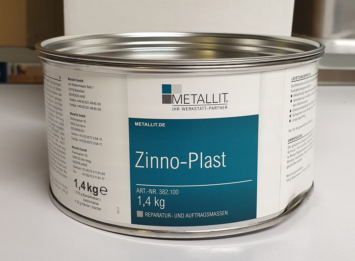 Zinno-Plast Metallit, Kunststoffreparaturmasse, Guss- u. Eisenreparatur, 1,4kg Dose